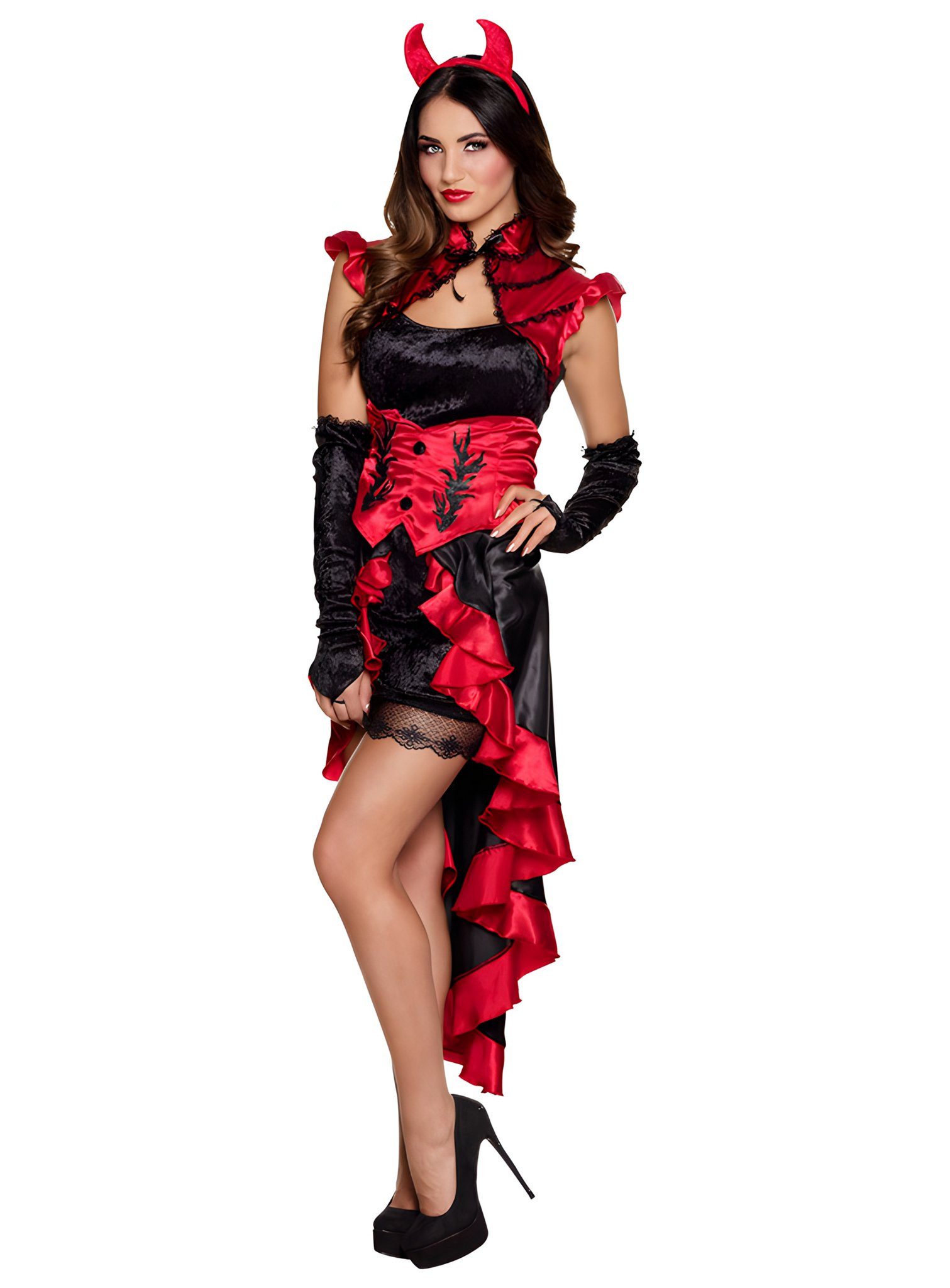 Boland Teufel-Kostüm Teufelin Vampir Kostümkleid für Damen - Halloween, Teufelskleid mit Rüschen