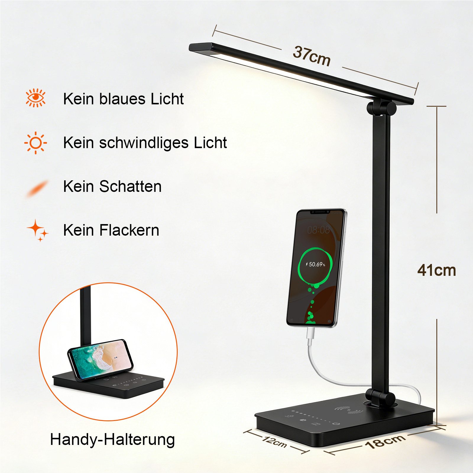 Fine Life Pro LED Schreibtischlampe LED Dimmbare Tischleuchte 15W Tischlampe, Augenschutz-Modus, LED fest integriert, USB-Anschluss