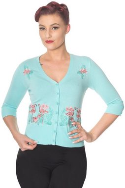 Banned Strickjacke Flamingo Babyblau Retro Vintage Cardigan