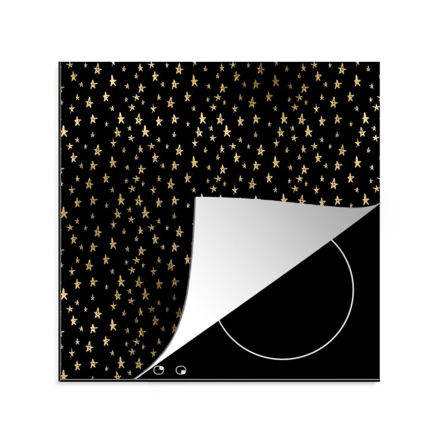 MuchoWow Herdblende-/Abdeckplatte Muster - Sterne - Gold, Vinyl, (1 tlg), 78x78 cm, Ceranfeldabdeckung, Arbeitsplatte für küche