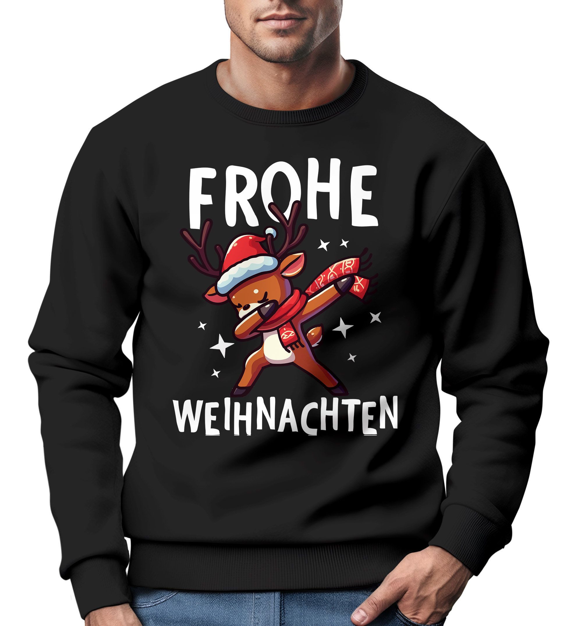 MoonWorks Sweatshirt Sweatshirt Herren Frohe Weihnachten Weihnachtspullover Lustig Dabbing