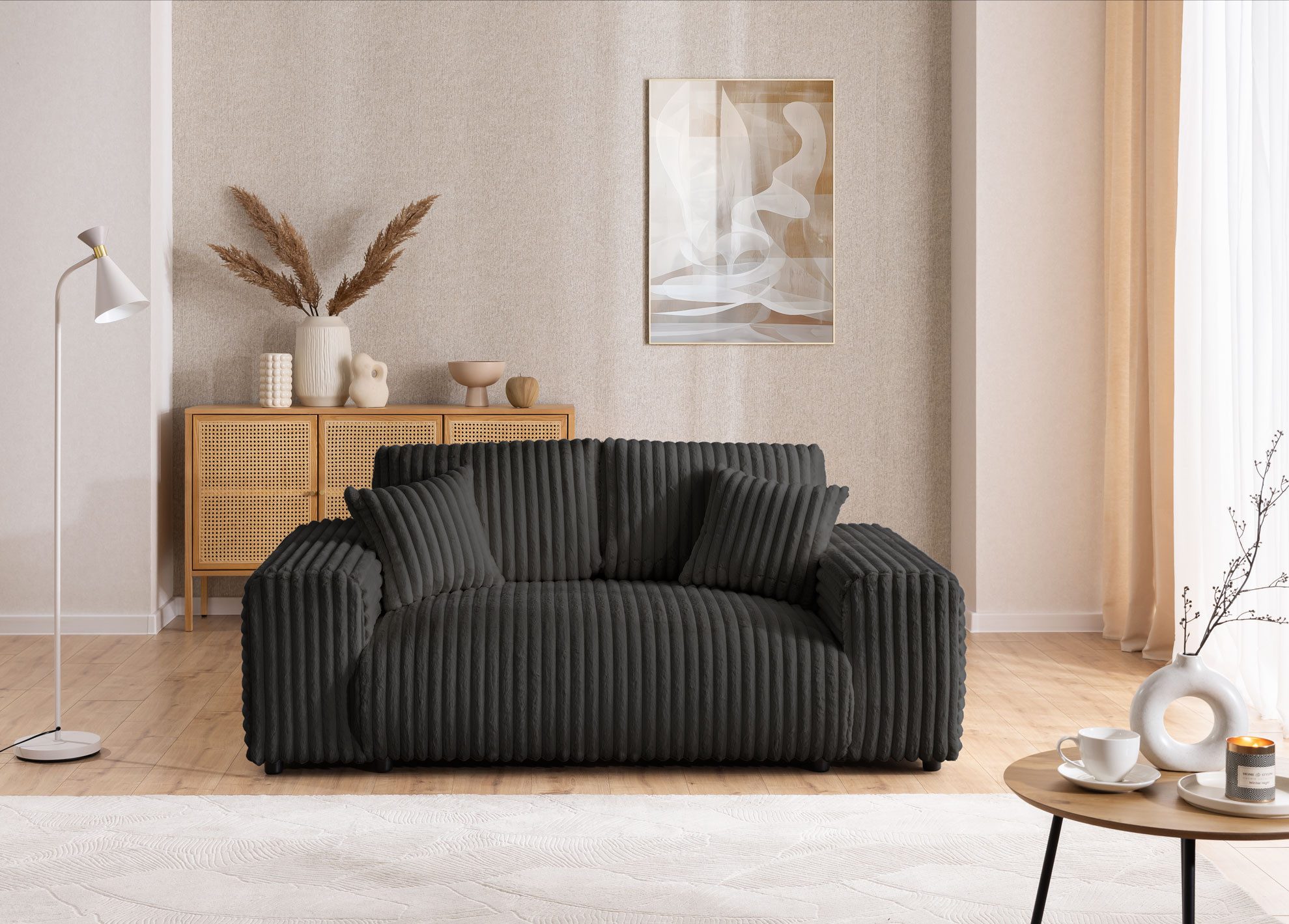 S-Style Möbel 2-Sitzer Sofa Mollis aus Plüschcord mit hohem Sitzkomfort, mit Wellenfederung