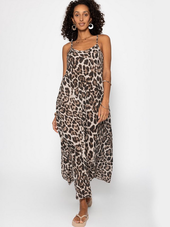 SASSYCLASSY Strandkleid Sommerkleid Damen lang aus transparentem Musselin Fließendes Maxi Musselinkleid ausgestellt aus Baumwolle in Leo Print