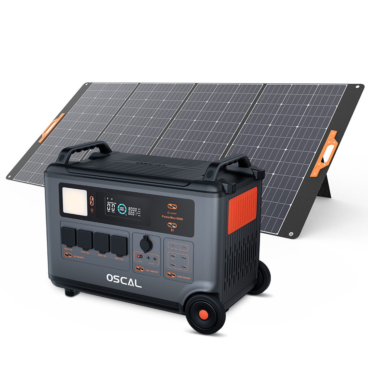 OSCAL Stromerzeuger PowerMax 3600W/6000W Powerstation+PM 400W Solarpannel, 3,60 in kW, 3600Wh, LiFePO4 Solarspeicher