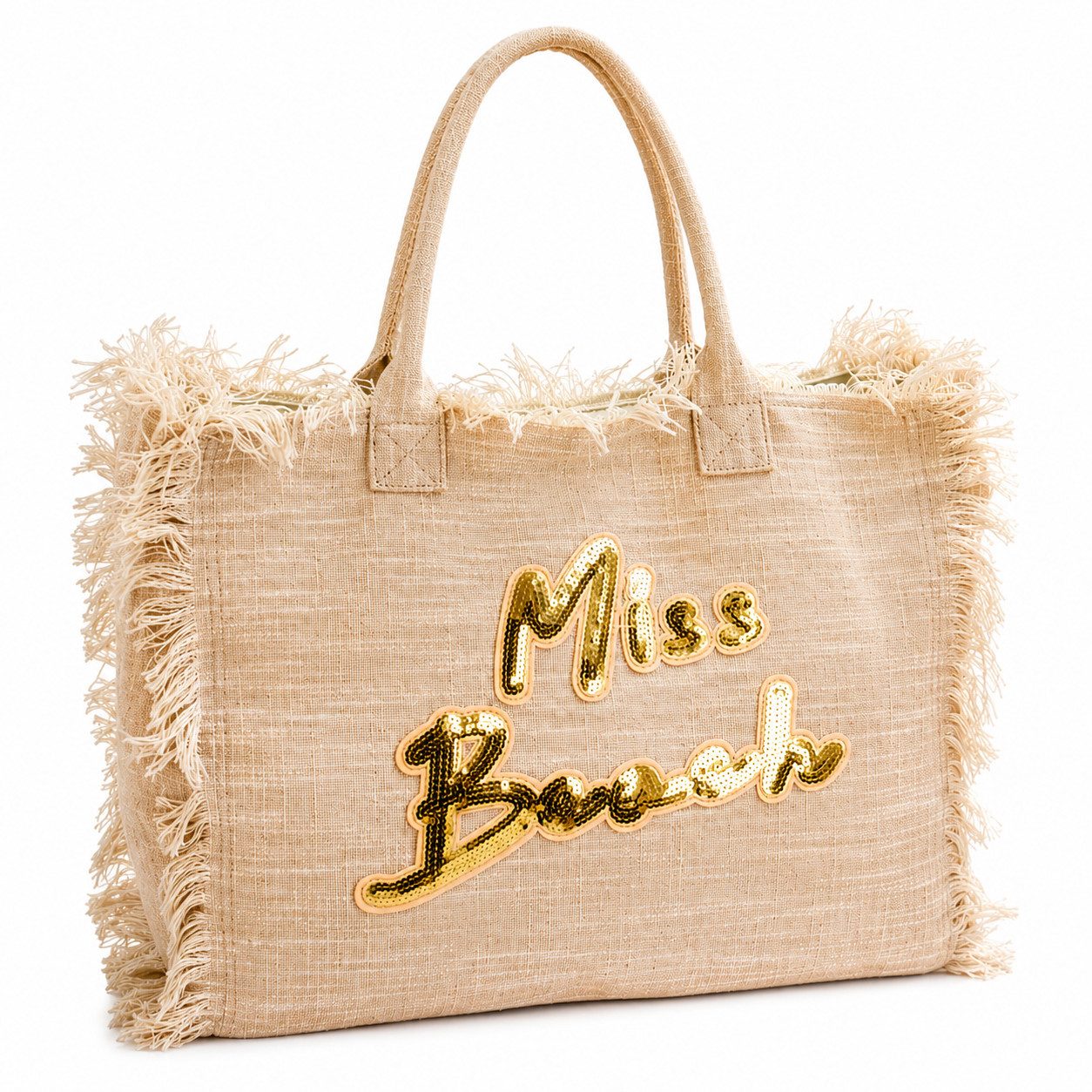 Miss Beach Strandtasche - Badetasche mit Reißverschluss - Canvas Shopper Urlaub Groß 29 Liter, Paillettenprint