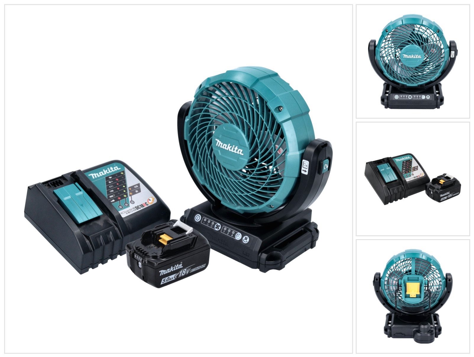 Makita Akku-Standventilator DCF 102 RT1 Akku Ventilator Lüfter 18 V 18 cm + 1x Akku 5,0 Ah + Lade