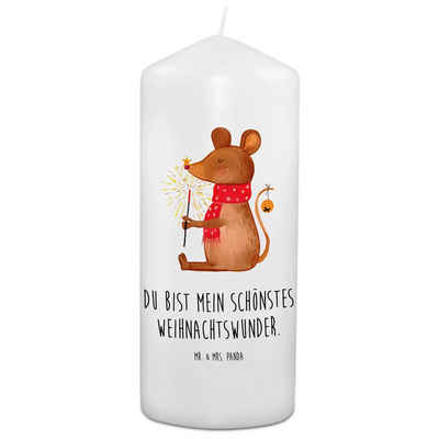 Mr. & Mrs. Panda Formkerze 15 x 7 cm Weihnachtsmaus - Weiß - Geschenk, Kerze mit Druck, Nikolaus (1-tlg)