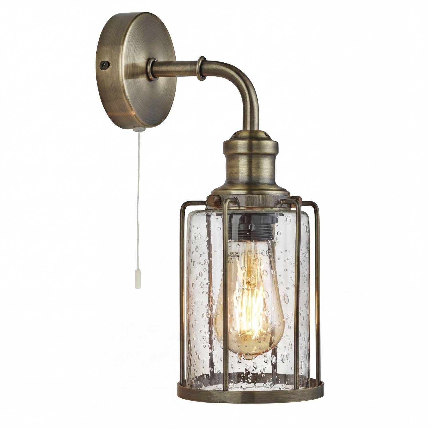 Licht-Erlebnisse Wandleuchte SNOWDON, ohne Leuchtmittel, E27 in Messing Antik Klar/Transparent Glas Metall Vintage Design