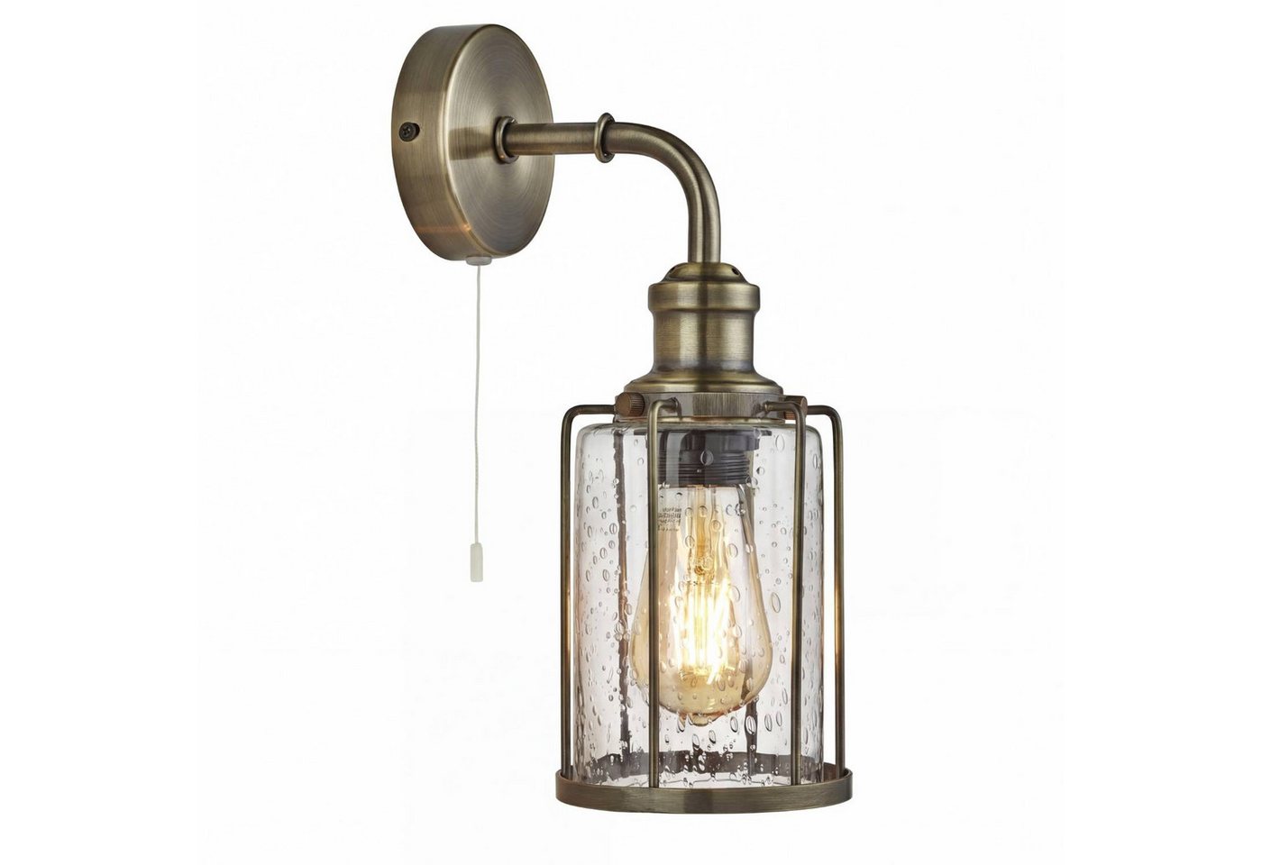 Licht-Erlebnisse Wandleuchte SNOWDON, ohne Leuchtmittel, E27 in Messing Antik Klar/Transparent Glas Metall Vintage Design