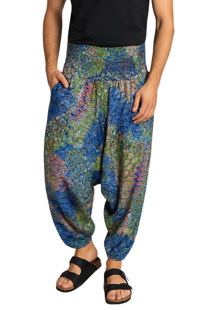 PANASIAM Haremshose Aladinhose Pfauenfeder Haremshose aus 100% natürlicher Viskose Pumphose für Damen bequeme Freizeithose Pluderhose