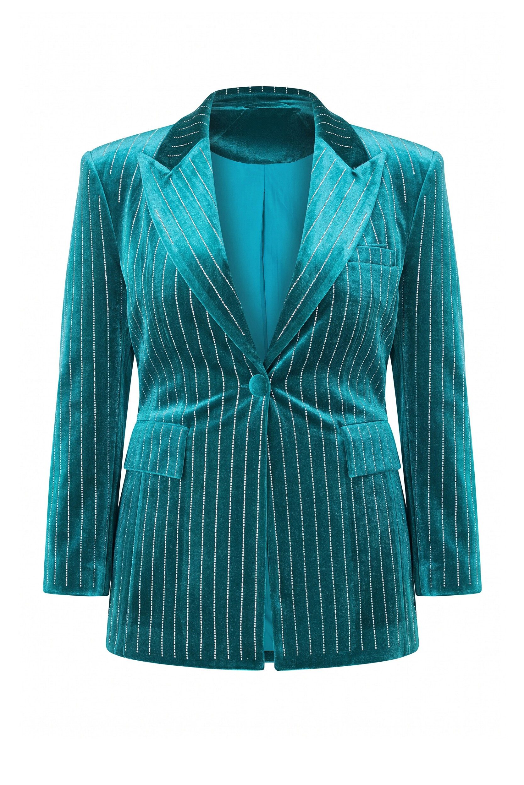 Ulla Popken Blusenblazer Samtblazer Tailored Fit Glitzersteinchen