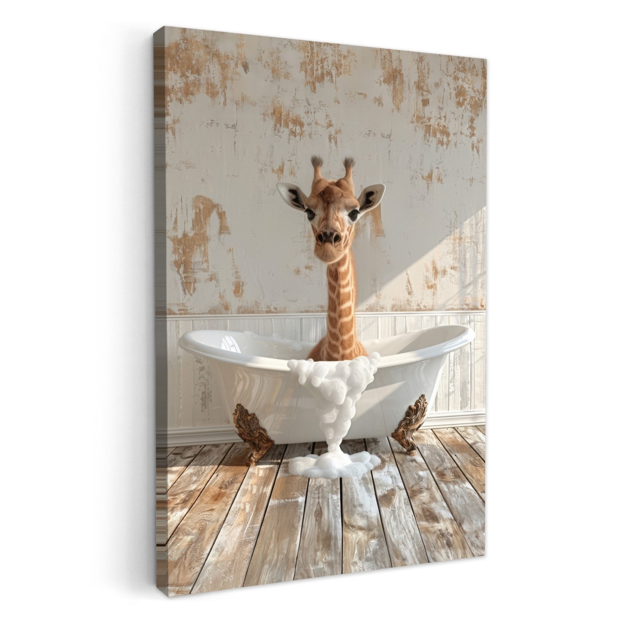 OneMillionCanvasses® Leinwandbild Giraffe - Badewanne - günstig online kaufen