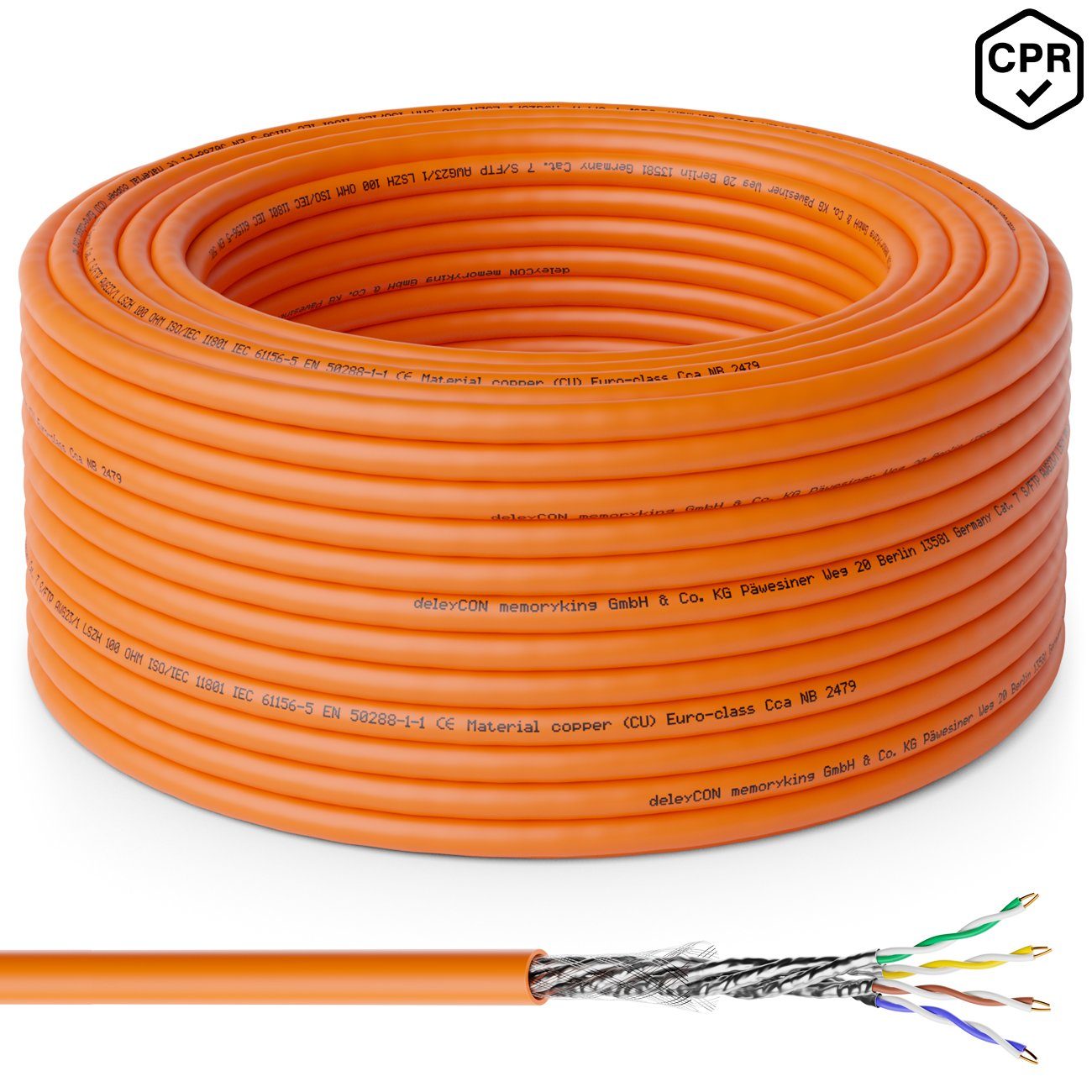 Verlegekabel deleyCON 20m Schirmung LAN-Kabel Netzwerkkabel 7 S/FTP deleyCON CAT 10Gbit