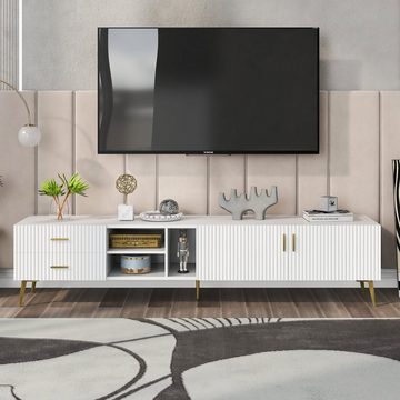 REDOM TV-Schrank (für 75-Zoll-Fernseher, Lowboards,Entertainment-Center) TV-Board mit großem Stauraum, belastbar bis 50kg, Weiß