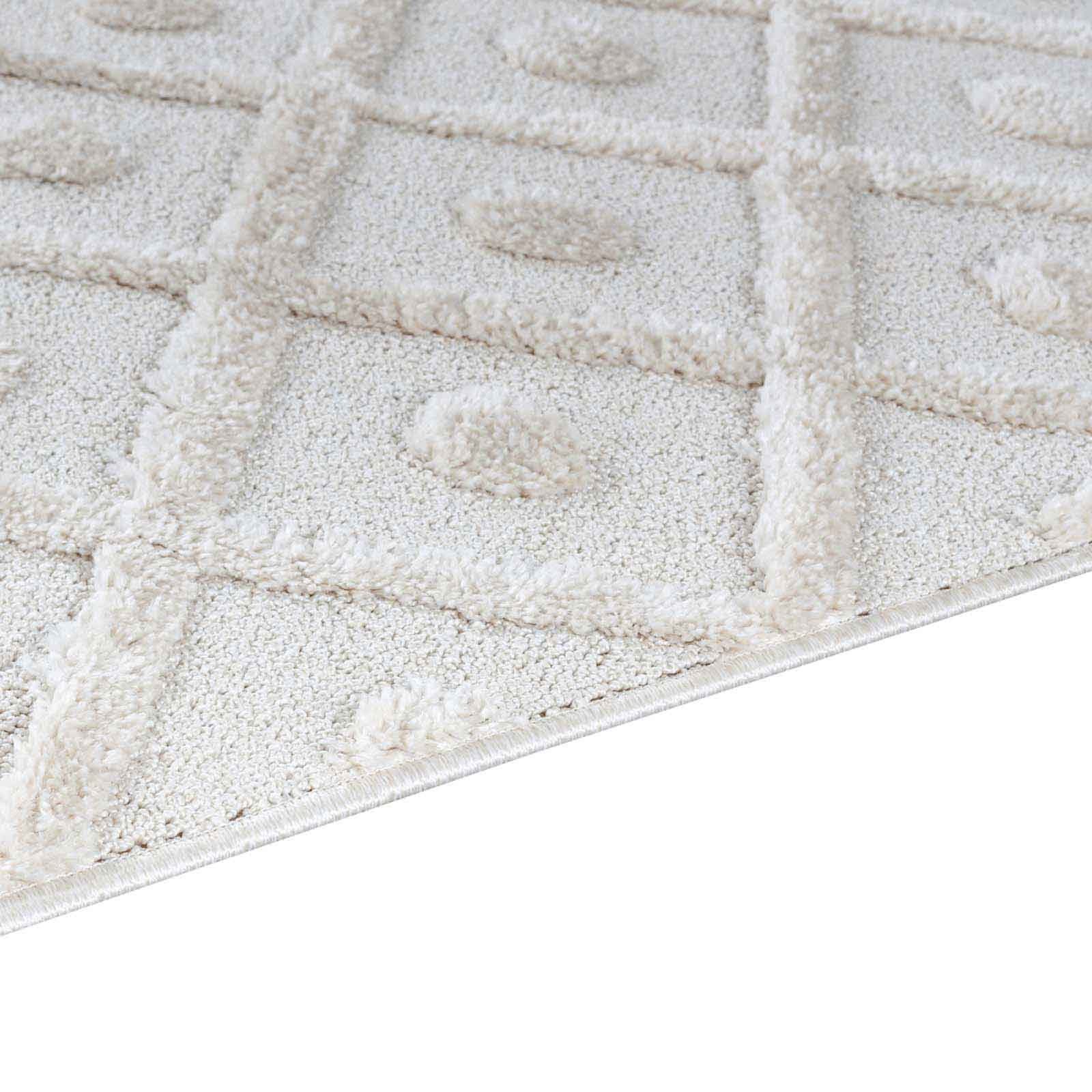 TaraCarpet Designteppich Designerteppich Tokio hoch-tief Struktur Rauten uni, rechteckig, Höhe: 20 mm, moderner scandi BOHO weiß Wohnzimmer Schlafzimmer Flur 120x170 cm