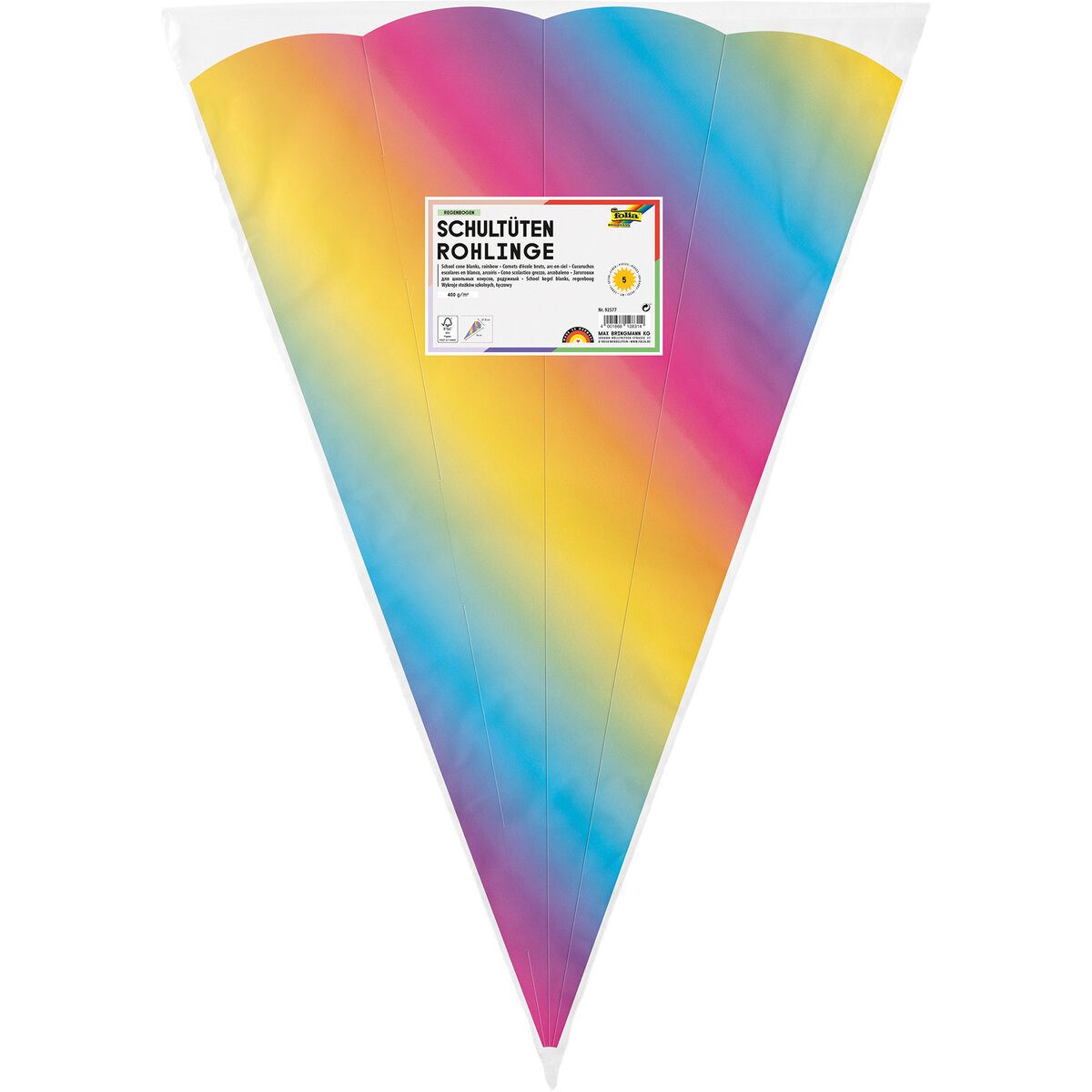 Folia Schultüte Schultüten Rohling - 68 cm sechseckig regenbogen 5er Pack.