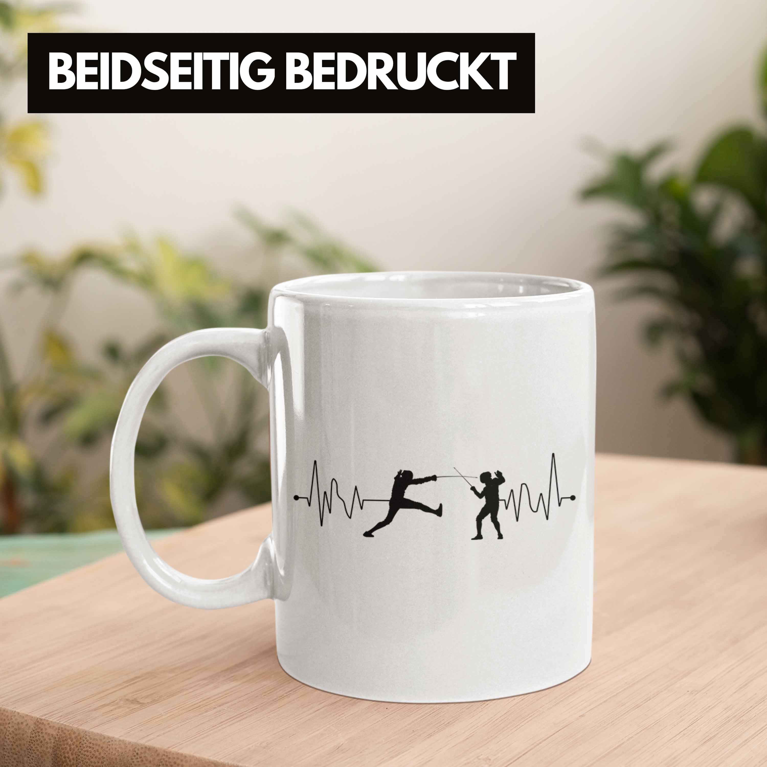 Herzschlag Fechter Geburtstag Geschenkidee Tasse Trendation Weih Geschenk Tasse Weiss Fechten