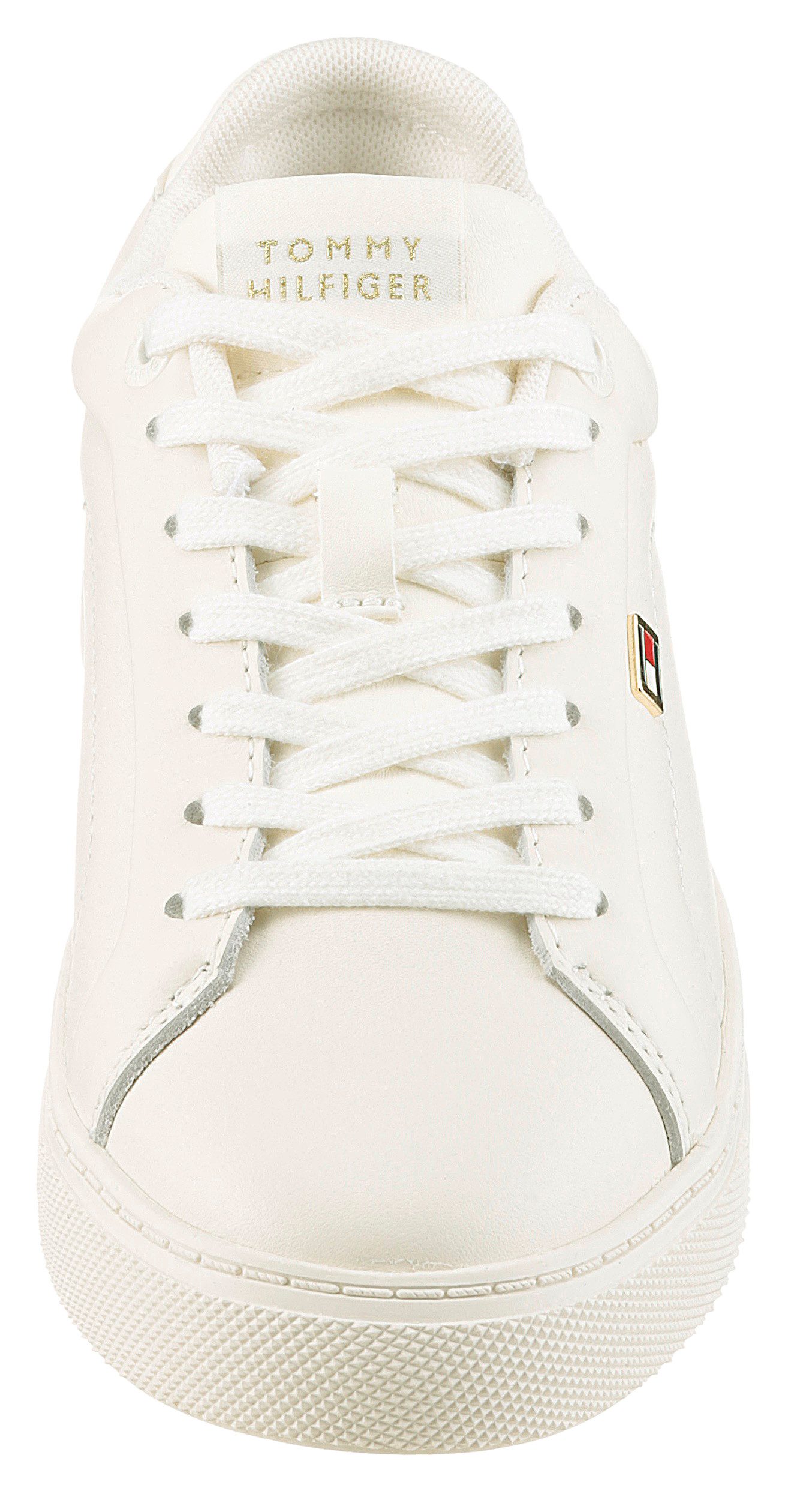 Tommy Hilfiger WOMENS ICON COURT SNEAKER FLAG Plateausneaker, Freizeitschuh, Schnürschuh, Halbschuh mit gepolstertem Schaftrand