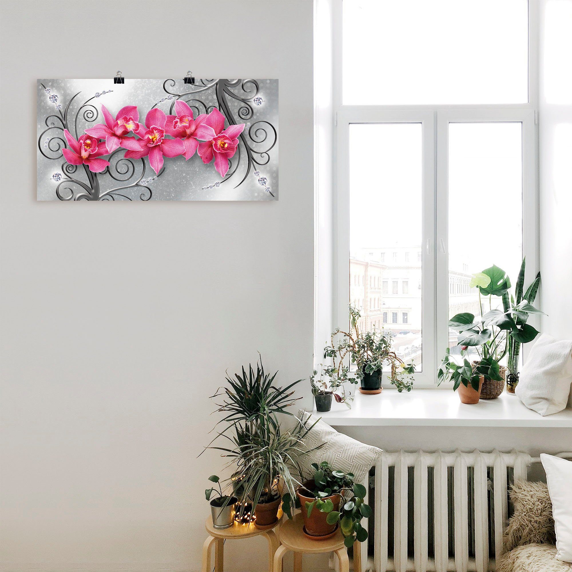 Poster Ornamenten, Größen Alubild, Orchideen Artland auf rosa Blumenbilder (1 in Wandbild versch. Wandaufkleber oder St), Leinwandbild, als