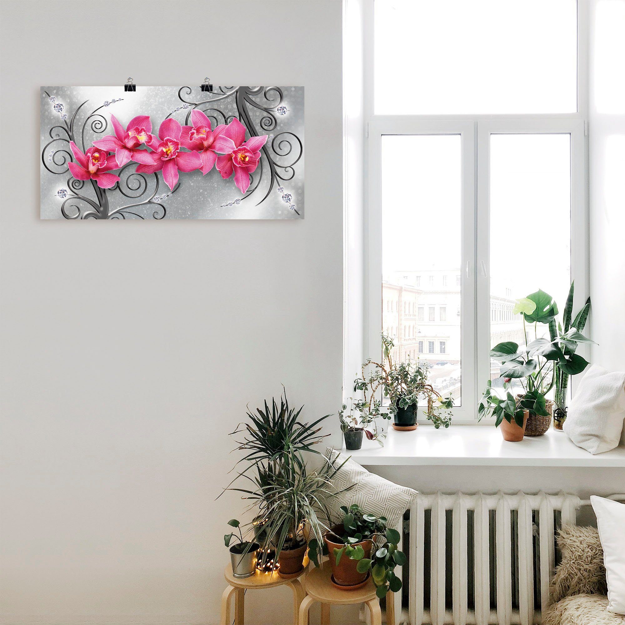 Artland Wandbild rosa Orchideen auf Ornamenten, Blumenbilder (1 St), als Alubild, Leinwandbild, Poster in verschied. Größen