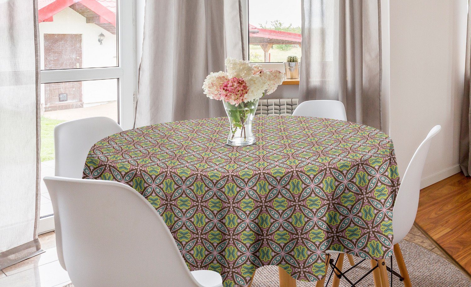 Abakuhaus Tischdecke Kreis Tischdecke Abdeckung für Esszimmer Küche Dekoration, Abstrakt Blumen-Inspired Zier