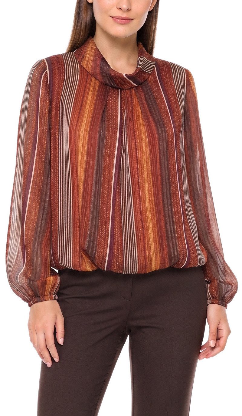 dy_mode Chiffonbluse Damen Bluse Chiffon Langarmbluse mit Glanzfäden Schlupfbluse Leichte Übergangsqualität, vertikalen Streifen-Design