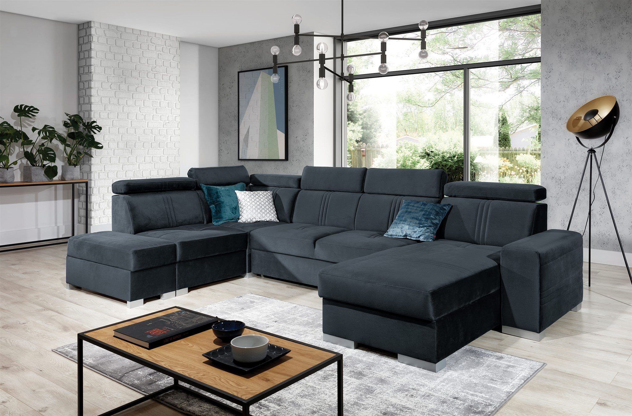 Fun Möbel Wohnlandschaft Wohnlandschaft Schlafsofa NOLAN inkl. USB-Anschluss, inkl. Bettkästen, Kopfteil verstellbar, Rundumbezug, inkl. USB-Anschluss