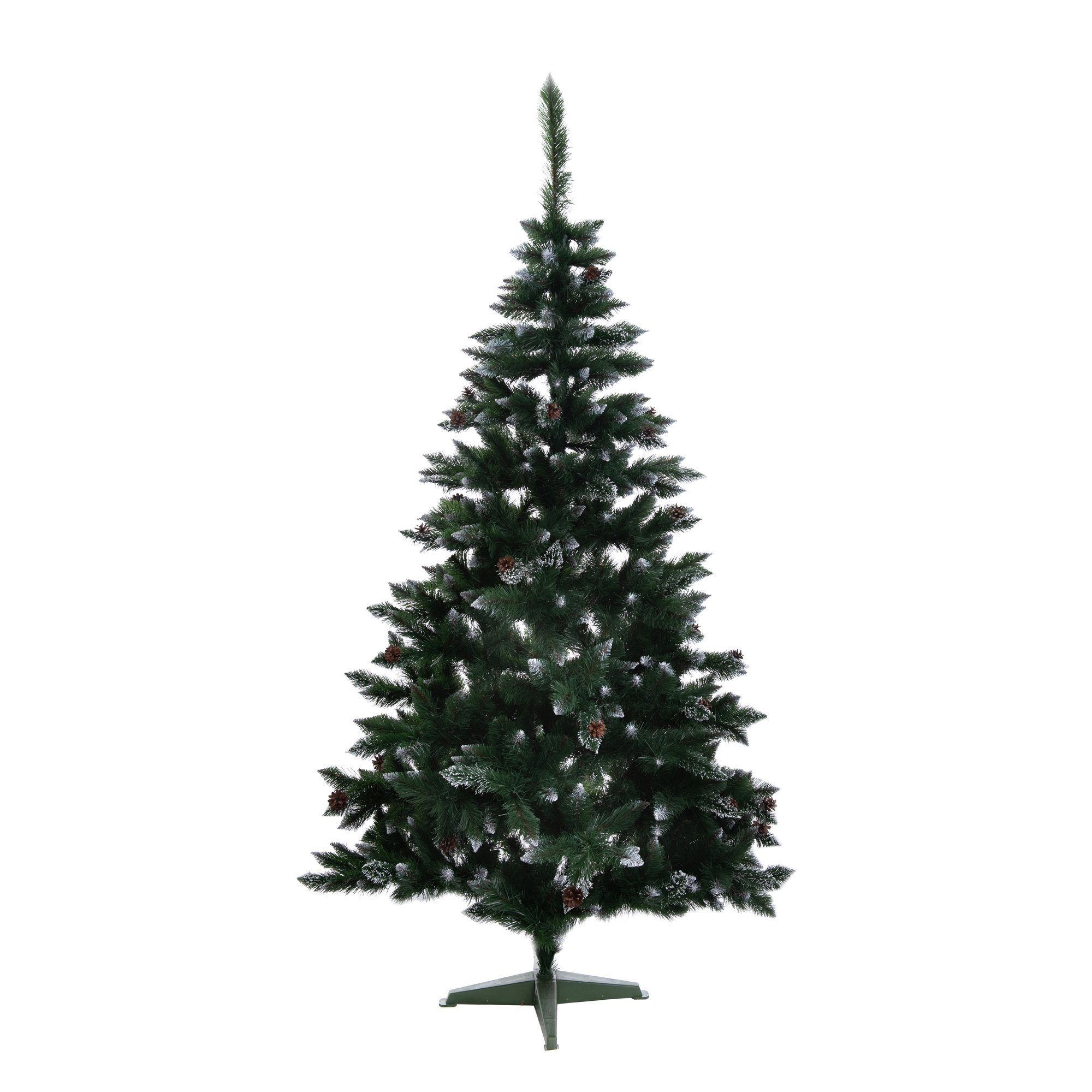 DekoPrinz® Künstlicher Weihnachtsbaum Kiefer grün gefrostet mit Brokat und Zapfen, Bergamo