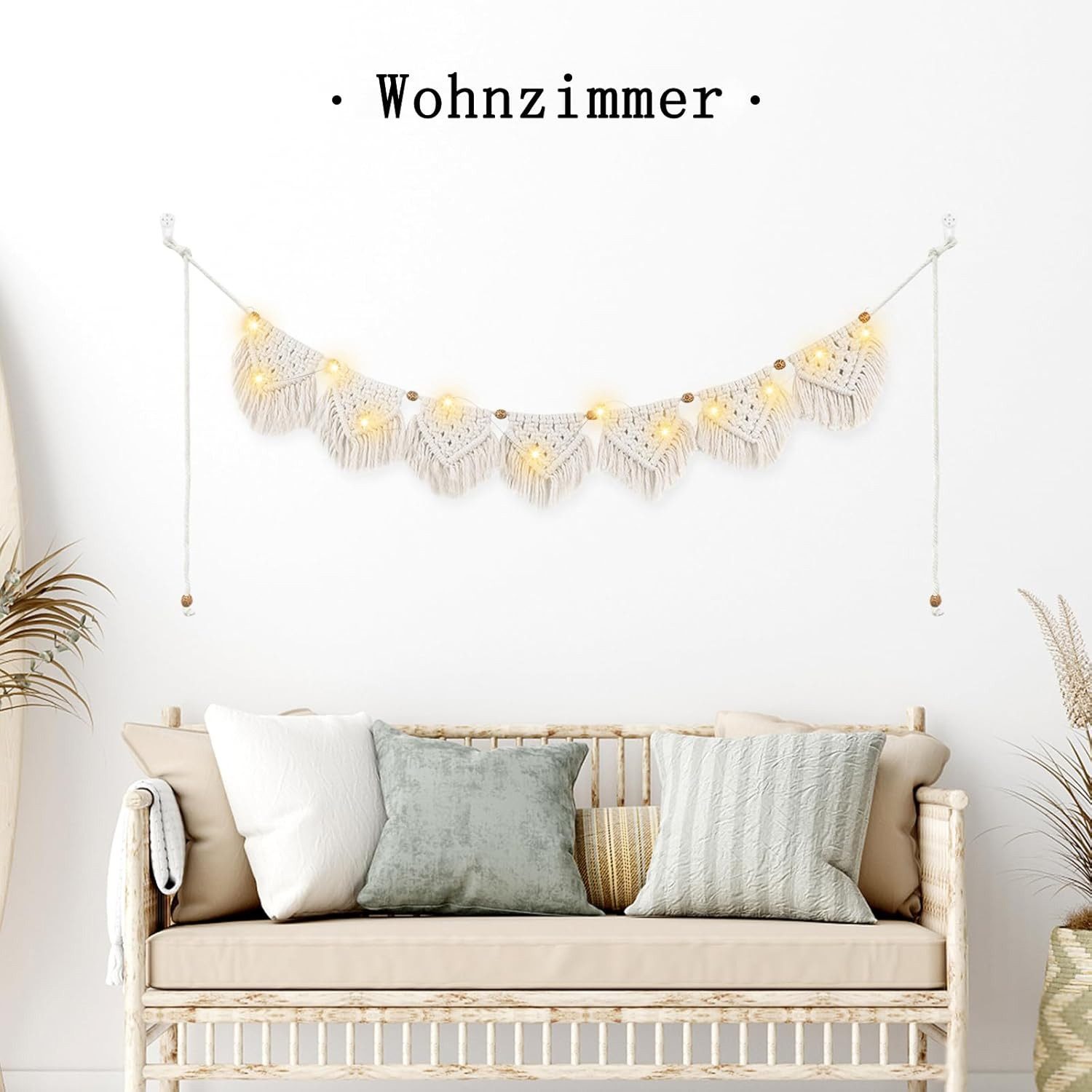 TUWENA Wandteppich Boho Deko Makramee Wandbehang, Tapisserie Fransen Mit LED Lichterkette, Für Wohnzimmer/Schlafzimmer/Balkon