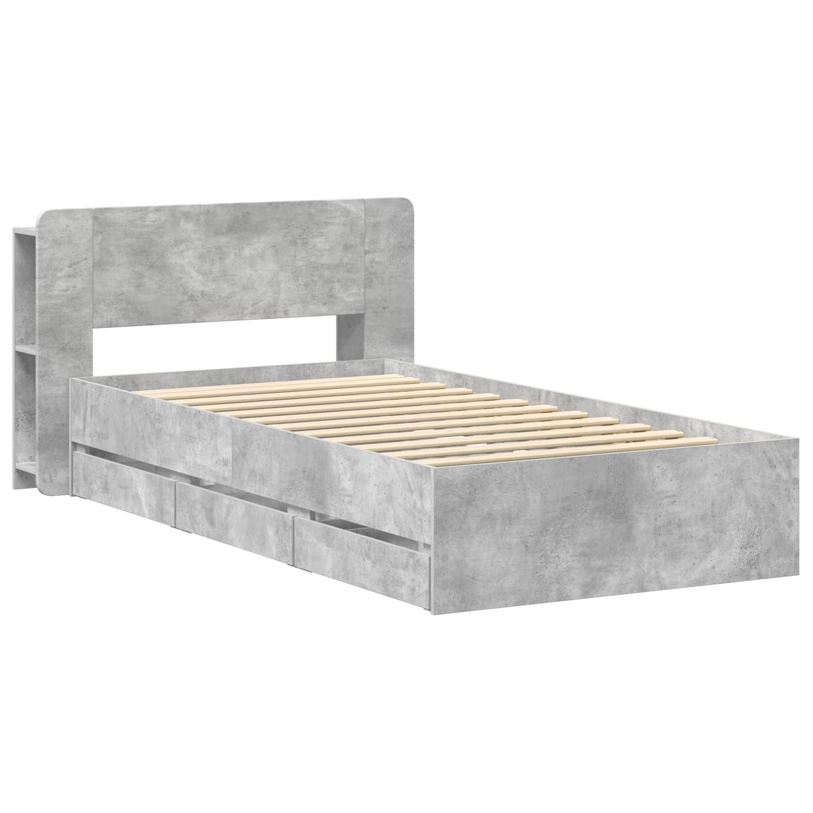 furnicato Stauraumbett Bettgestell mit Stauraum 75 x 190 cm Betongrau (1-tlg), Integrierte Schubladen Einzelbett mit Kopfteil-Schrank für innen