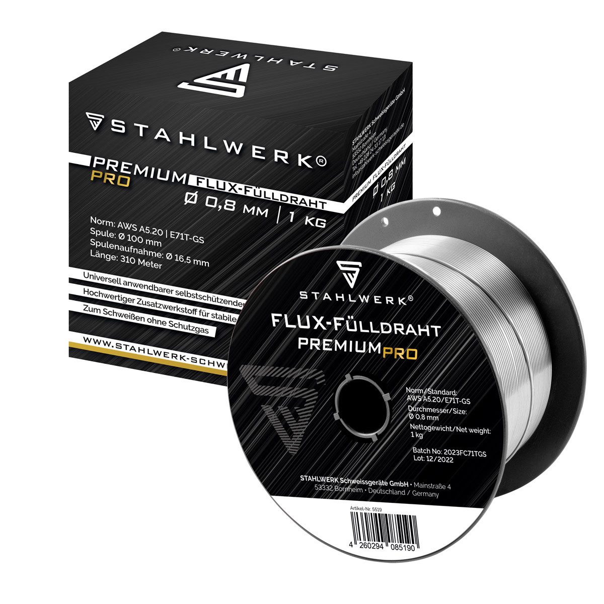 Thumbnail - STAHLWERK Schweißdraht 0,8 mm MIG MAG Fülldraht auf D100 Drahtrolle 1 kg, (Packung), chemische Zusammensetzung garantier...