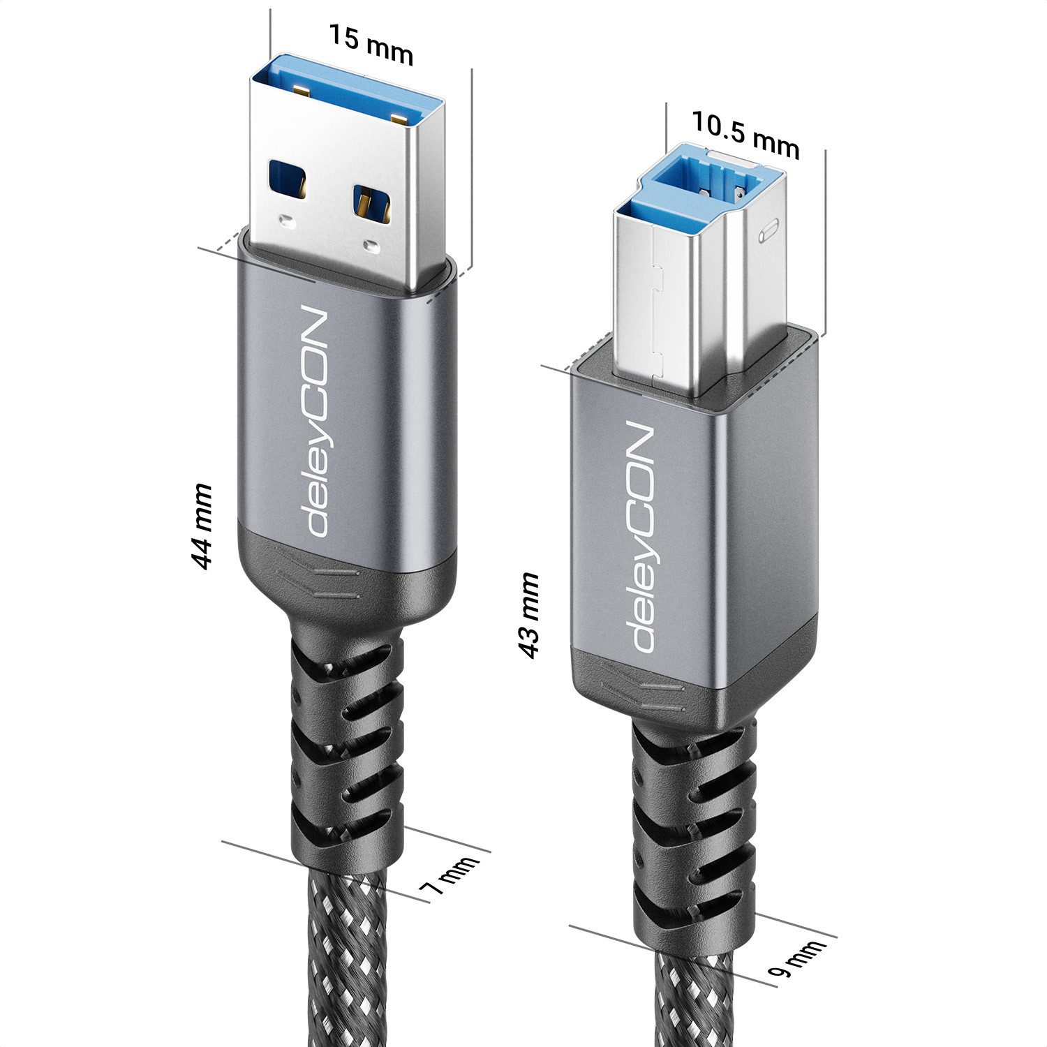 deleyCON 1,5m USB3.0 Druckerkabel Scannerkabel Datenkabel USB-A zu USB-B USB-Kabel