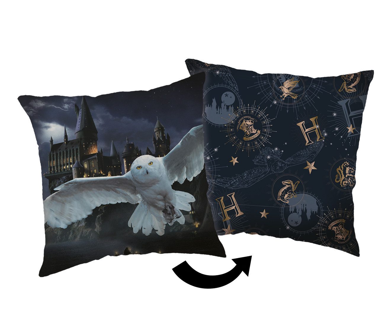 Jerry Fabrics Dekokissen Harry Potter Hogwarts Dekokissen Kissen 40x40 cm Hedwig Schloss