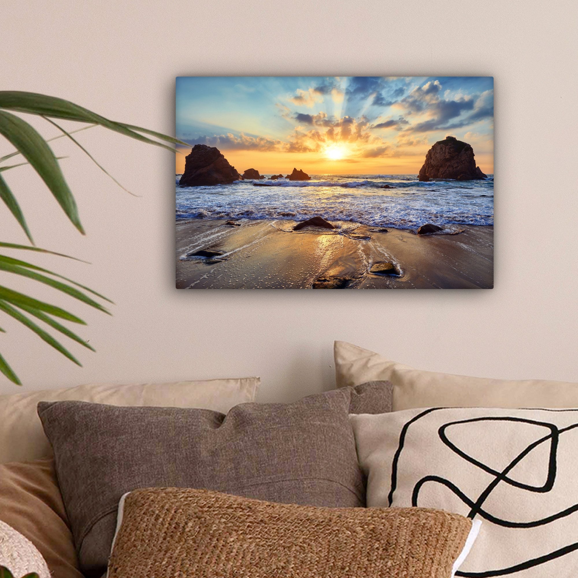 OneMillionCanvasses® Leinwandbild Strand - Sonnenuntergang - Natur - Meer - günstig online kaufen