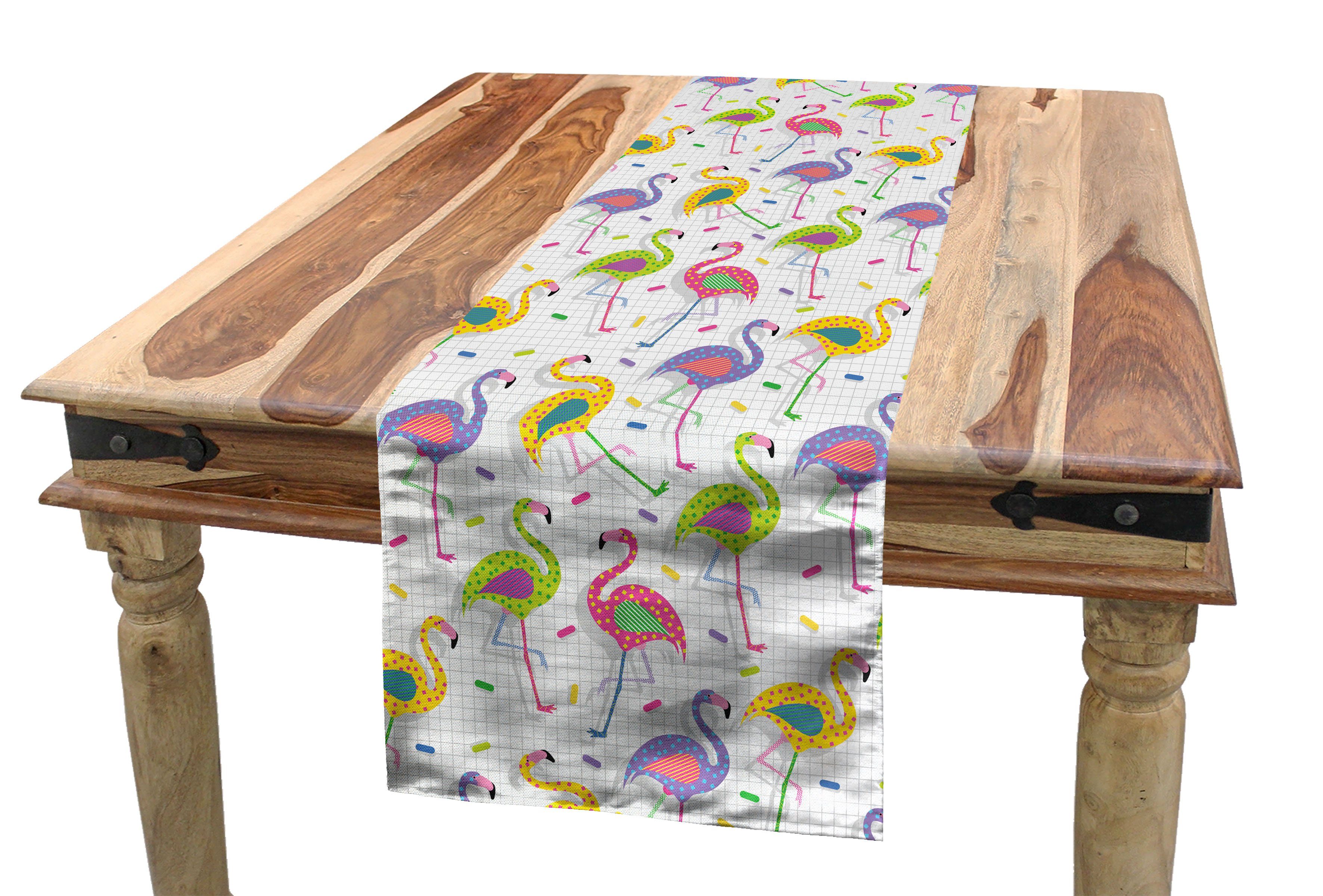 Abakuhaus Tischläufer Esszimmer Küche Rechteckiger Dekorativer Tischläufer, Flamingo Retro bunte Muster