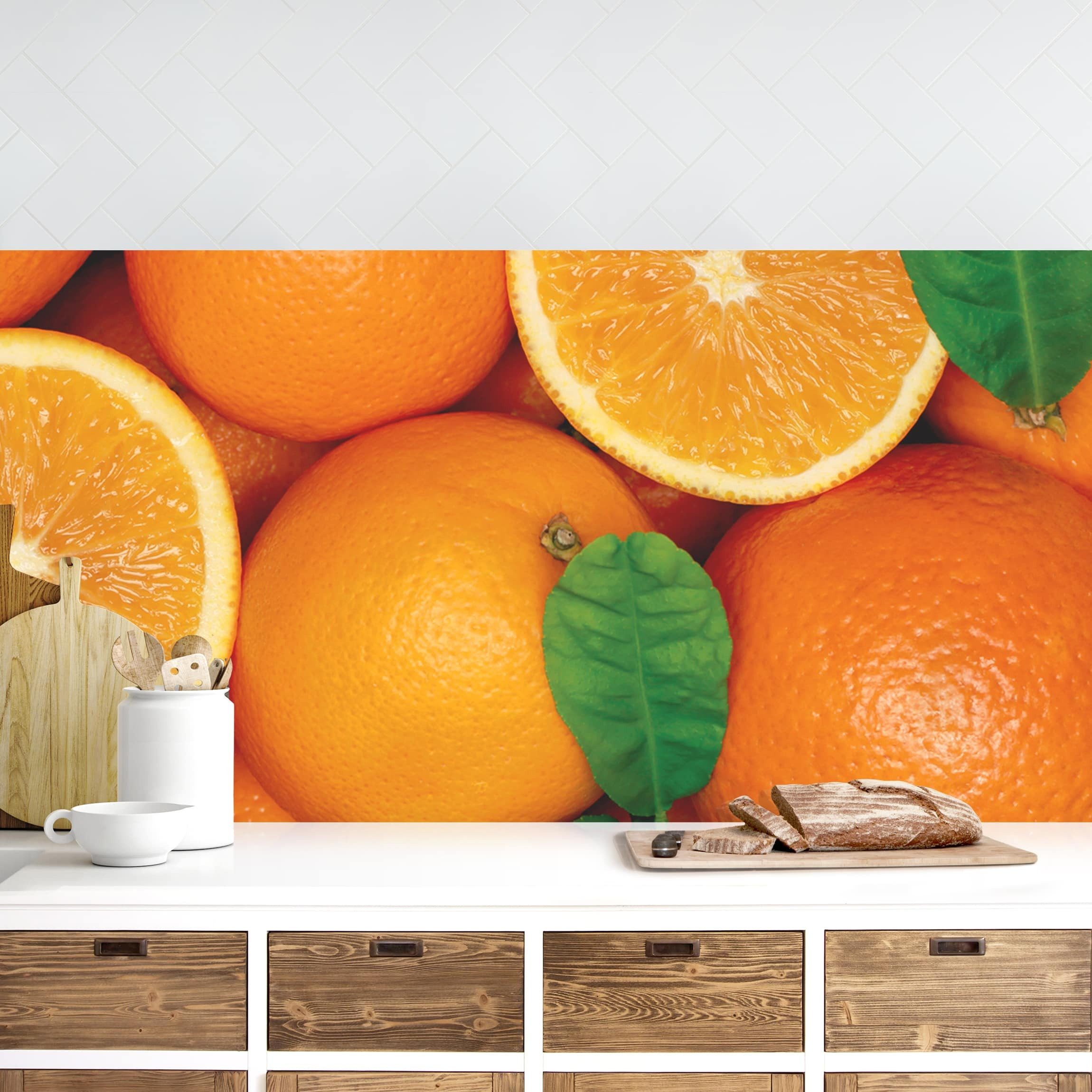 Bilderdepot24 Küchenrückwand selbstklebend orange Kulinarisch, (1-tlg., Nischenrückwand - für Fliesenspiegel ohne Bohren - glänzend), Nischenrückwand fugenlos Wandpaneel Küche Herd