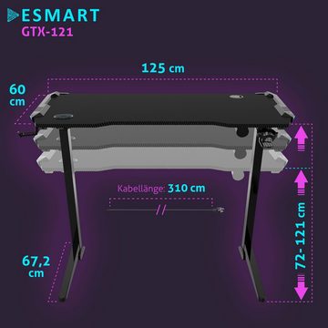 ESMART Gamingtisch ESMART Germany GTX-121 elektrisch höhenverstellbarer Gaming Schreibtisch 125 x 60cm