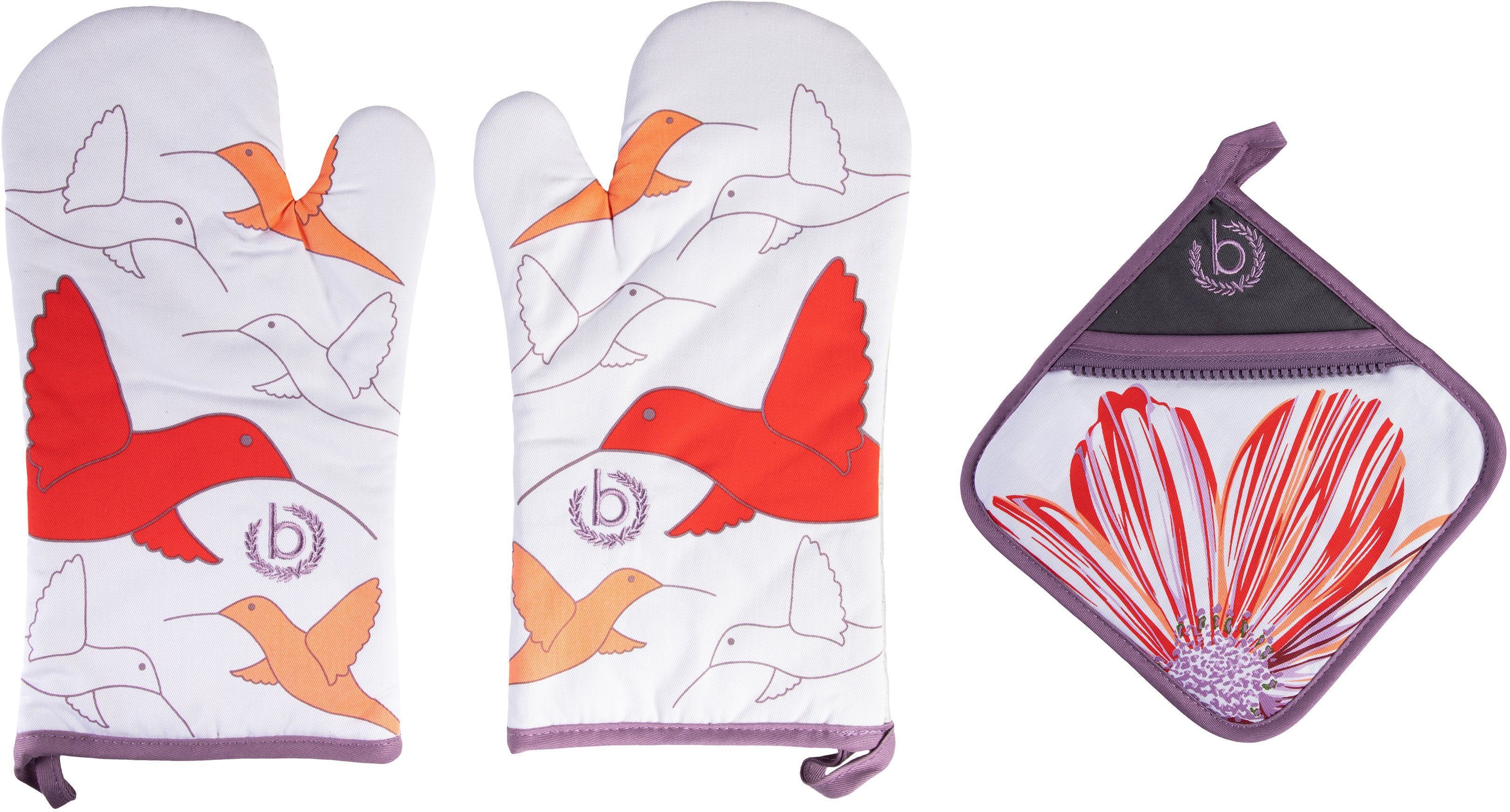 bugatti Topfhandschuhe Zip & Surprise, (Set, 3-tlg., bestehend aus 2x Ofenhandschuh, 1x Topflappen)