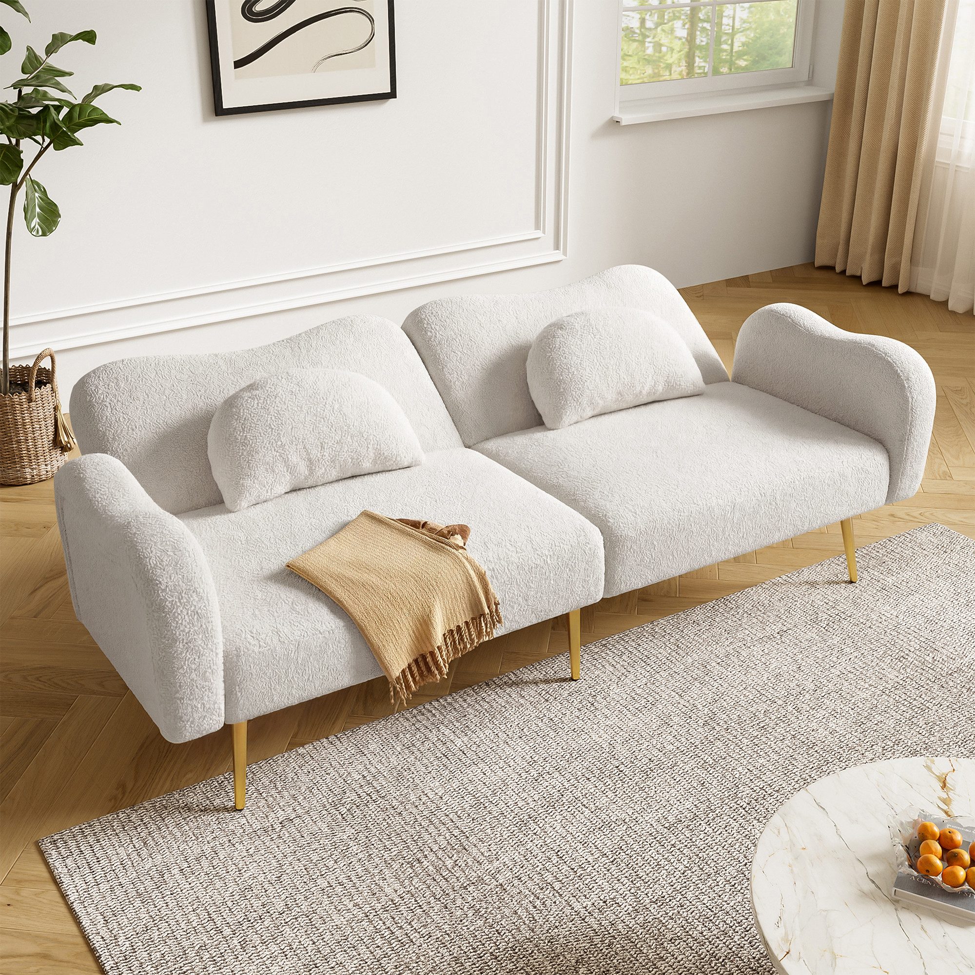 OKWISH Schlafsofa 155x85,5x43 cm Modernes Zweisitzersofa,3-Stufen-Verstellmechanismus, Set 1 Teile, integrierter Bettfunktion. Multifunktionales 2-in-1-Möbelstück.