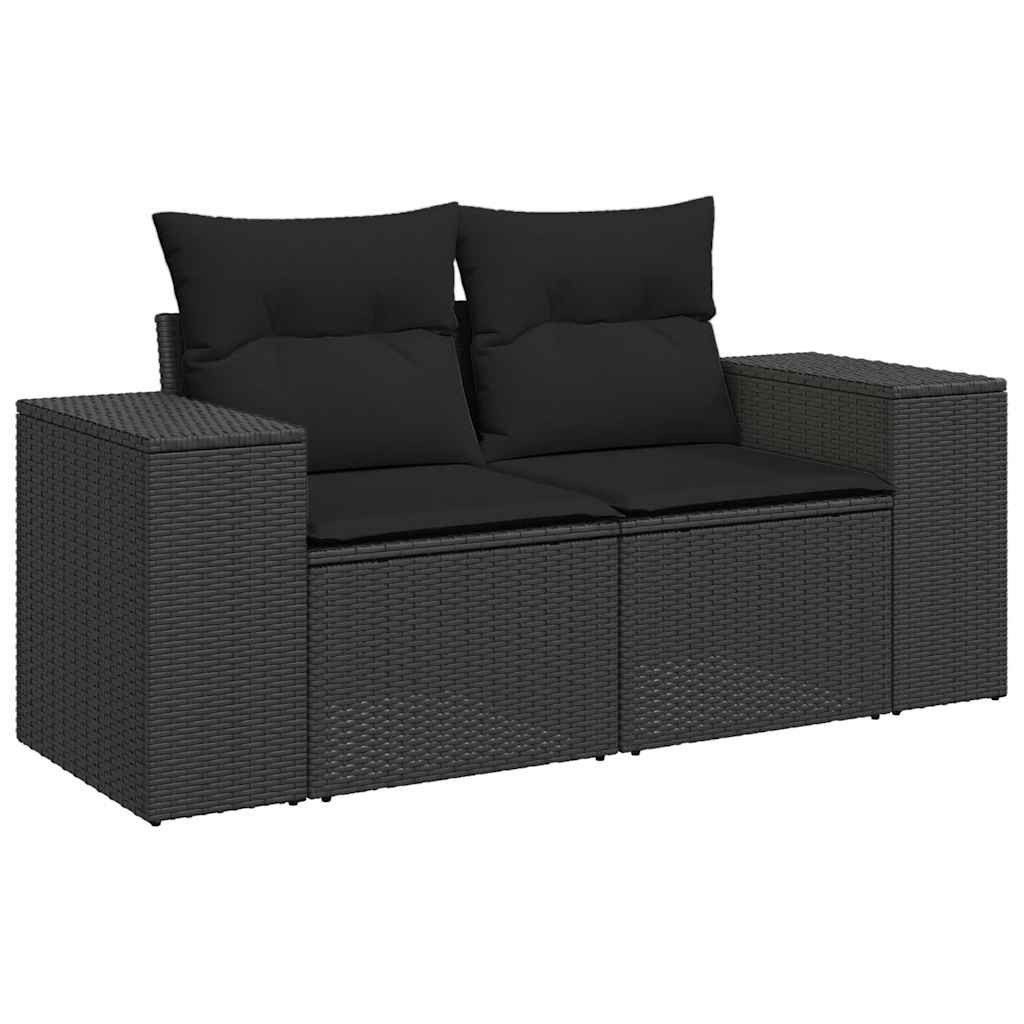 vidaXL Loungesofa Gartensofa mit Kissen 2-Sitzer Schwarz Poly Rattan, 1 Teile