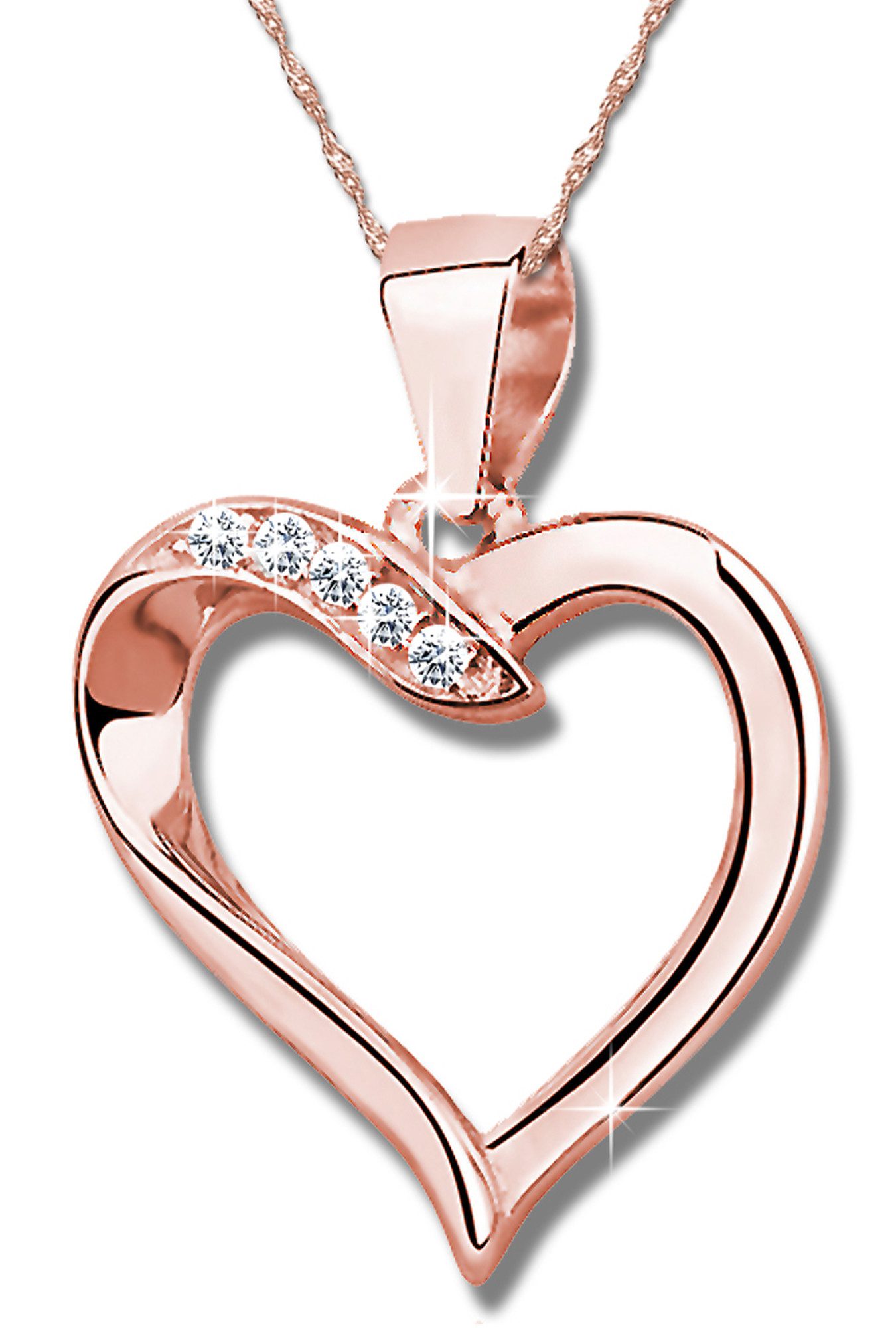 Herzkette echt 925 Sterling Silber Kette mit Herz Anhänger Rotgold Rosegold