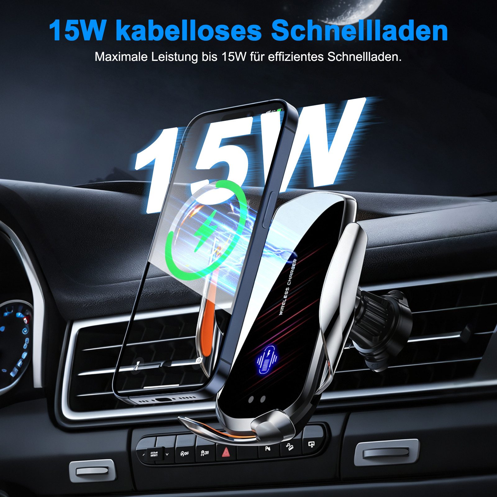 neue dawn Handy-Halterung Kabelloses Ladegerät Induktives Auto Handyhalterung für iPhone Samsung, (für iPhone Duo 18 17 16 15 Pro Max,Samsung Galaxy S26 S25 S24 – Bild 2 von 5