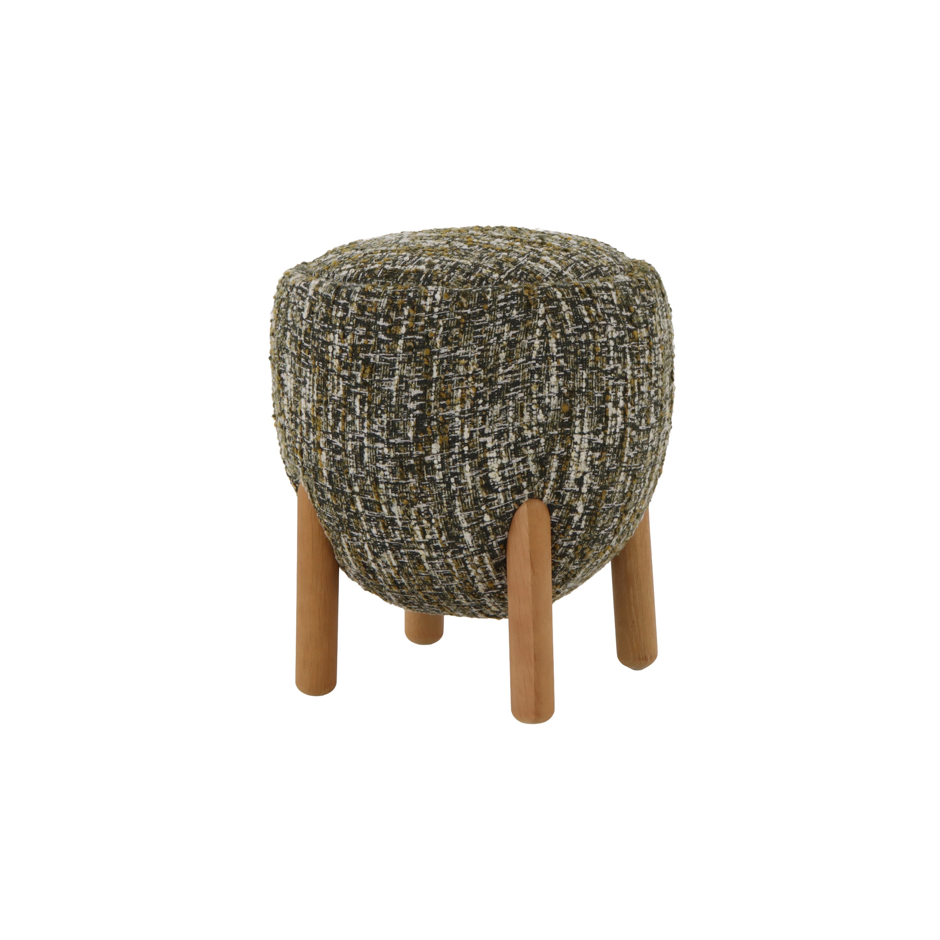 Woodek Design Hocker Theo aus Eiche mit grünem Stoff (Grüner Strukturstoff, 1 St., Zeitlos-minimalistisches Design), Beine aus Eiche massiv für langlebige Stabilität