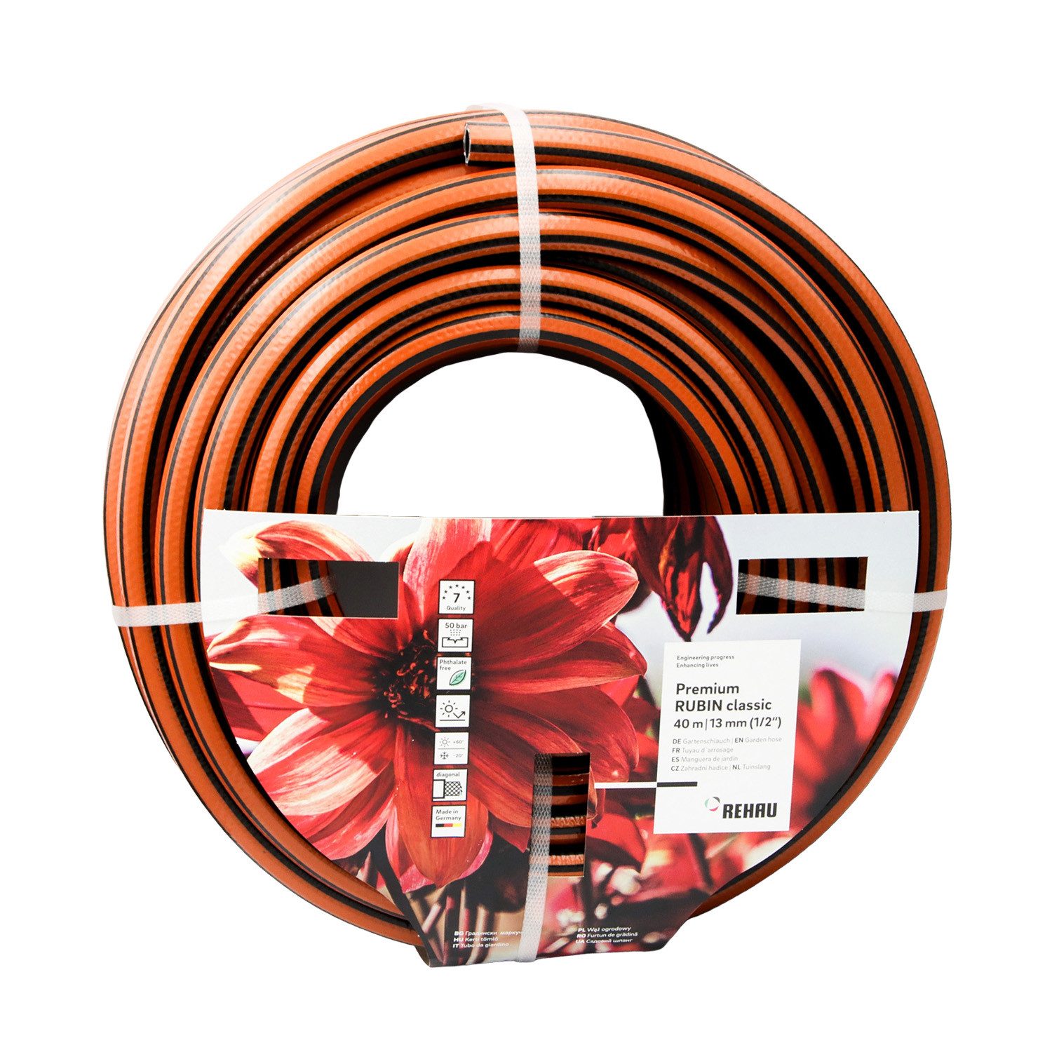 Rehau Gartenschlauch Gartenschlauch Rot 40 m 1/2" mit 18-fädige Diagonalarmierung