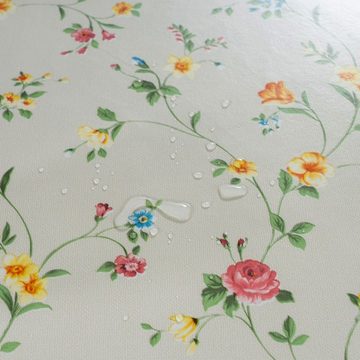 laro Tischdecke Wachstuch-Tischdecken Abwaschbar Blumen Rose Gelb Grün Rund 140cm