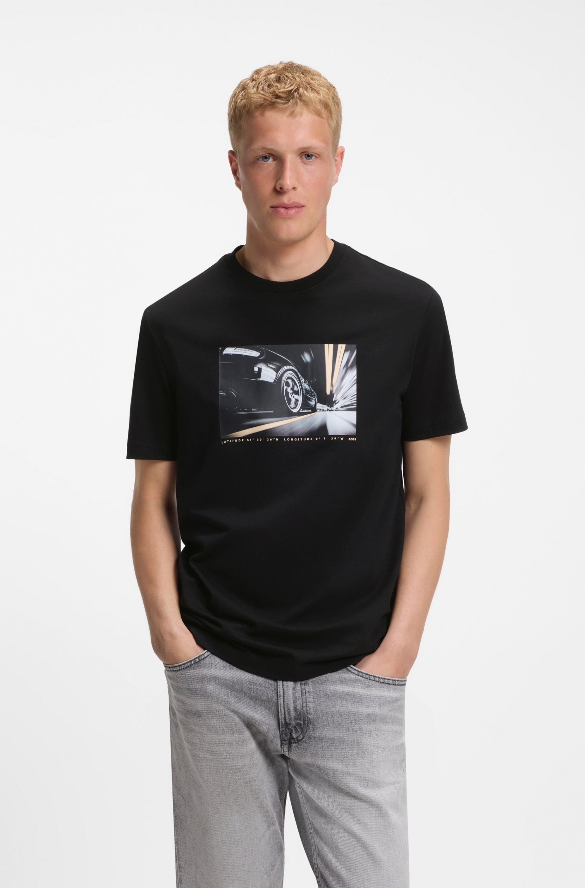 BOSS ORANGE T-Shirt Te Motors Fotodruck, reine Baumwolle, Regular Fit