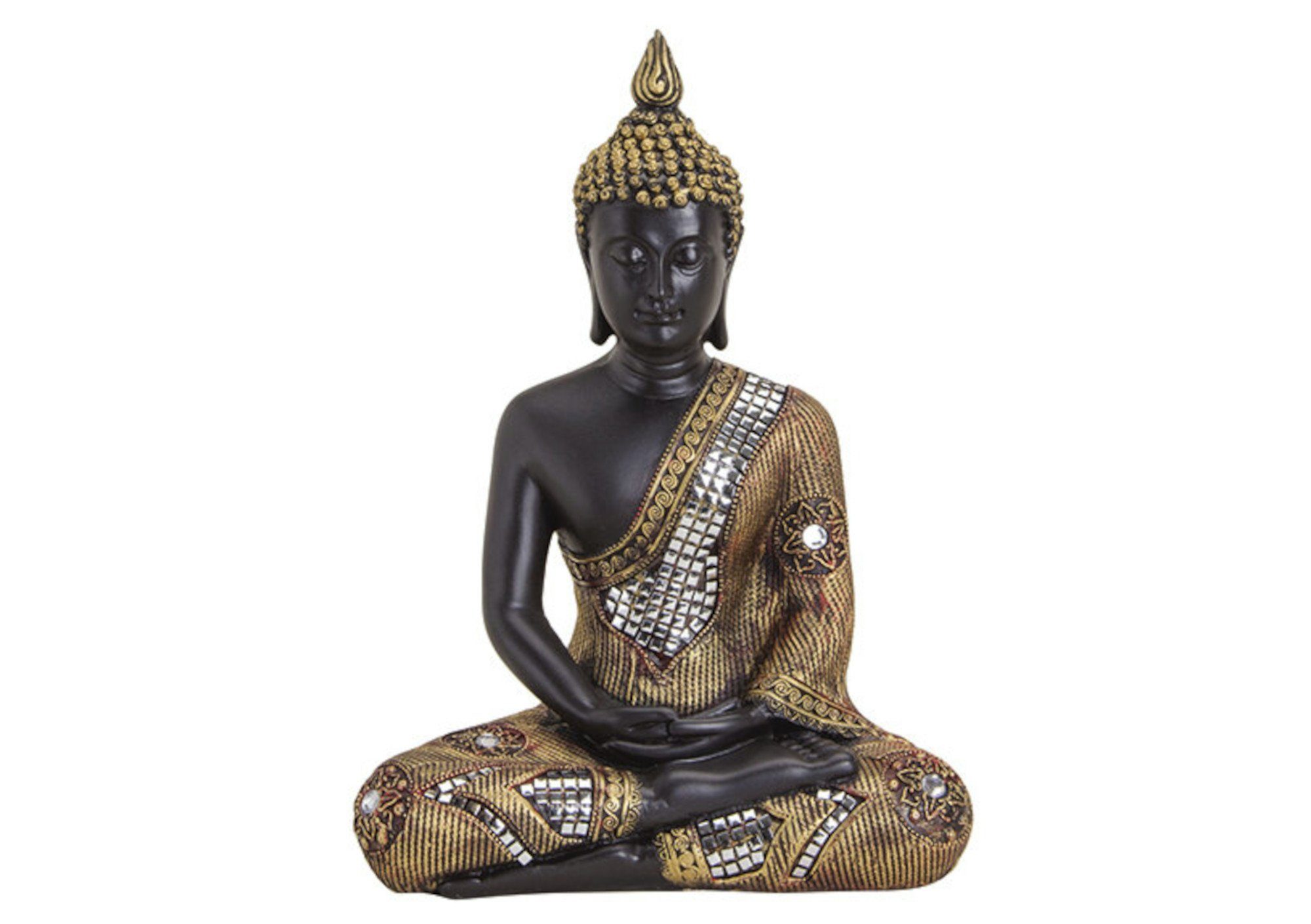 (1 Buddha Figur ca. gold, schwarz Buddhafigur Statue St) cm 27 Wurm Deko G.