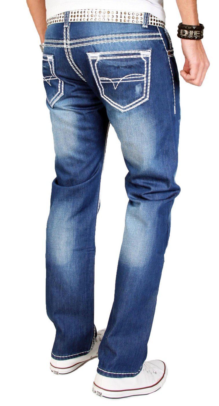 Alessandro Salvarini Straight-Jeans Herren Ocean Blue Straight Fit – Designer Denim 5-Pocket Klassische Jeans mit Waschung und geradem Beinverlauf