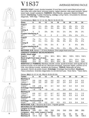 H-Erzmade Kreativset Vogue® Patterns Papierschnittmuster Damen - Mantel