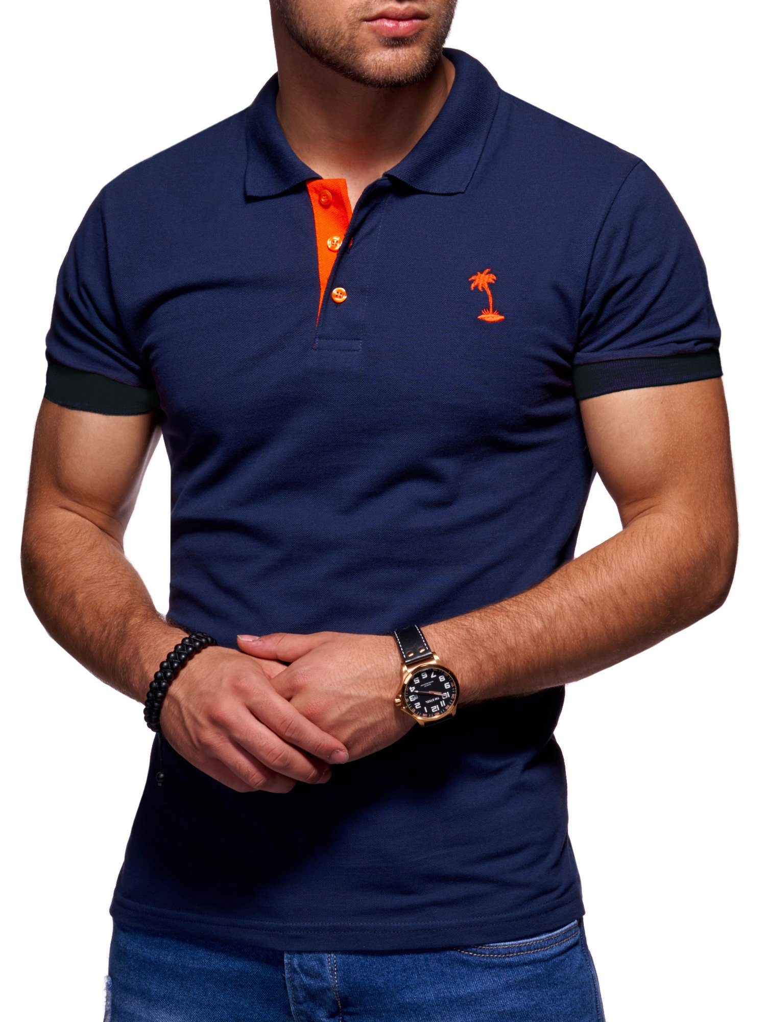 Style-Division Poloshirt SDTOPEKA Basic Polo-Hemd Navy-Orange